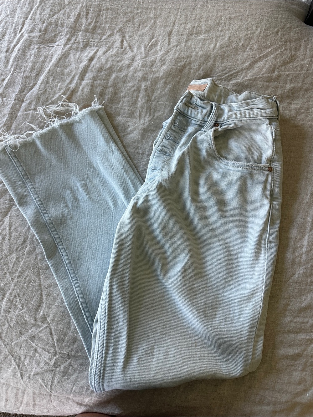 MOTHER Light Blue High-Rise Button-Fly Cropped Jeans